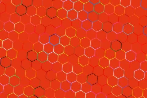 Abstract red background with hexagon patterns and lines Stock Photos