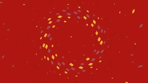 Abstract red background with yellow and purple floating squares イラスト素材