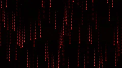 Abstract Red Binary Code Falling Down on Black Background for Cyber Security Stock Footage 336773030