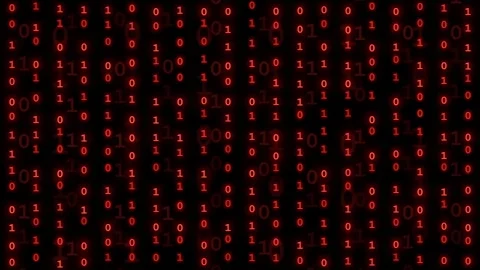 Abstract red binary code numbers scrolling vertically on a black background for Video stock 343154399