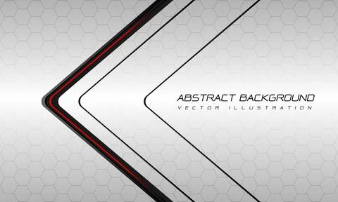 Abstract red black thin arrow direction geometric on silver hexagon mesh Stock Illustration