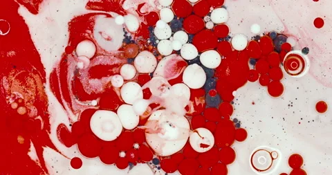 Abstract red, blood paint bubbles marble background with milk oil and soap 4K Stock Footage 135847857