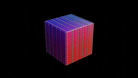 Abstract red blue technology cube with CPU texture on edges rotates on black bac Stock Footage 311359314