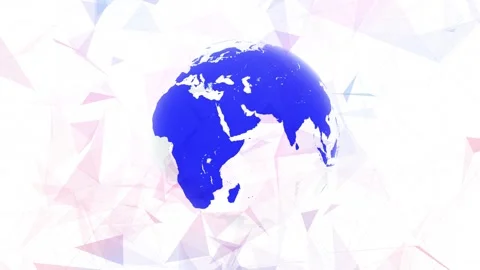 Abstract red blue triangles on white background with blue earth globe Stock Footage 343616592