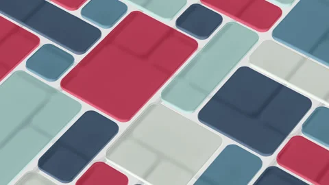 Abstract Red, Blues &amp; White Background Loop - Glass 3D Plates Over White Tiles Stock Footage 278617352