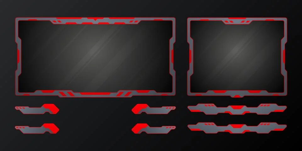 Abstract red border live stream overlay game interface screen panels template Stock Illustration