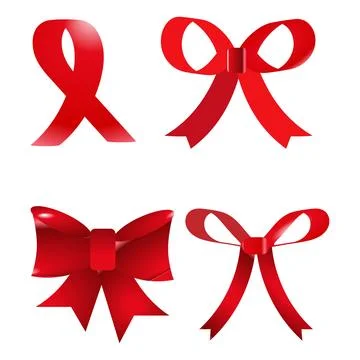 Abstract Red Bow and Wavy Satin Ribbon Collection for Gift Decor Stock Illustration