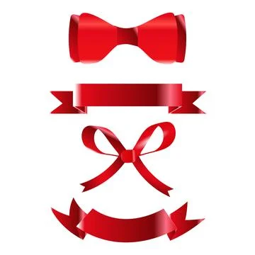 Abstract Red Bow and Wavy Satin Ribbon Collection for Gift Decor Stock Illustration