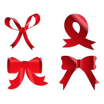 Abstract Red Bow and Wavy Satin Ribbon Collection for Gift Decor Stock Illustration