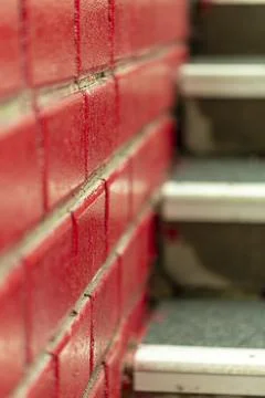 Abstract red brick wall, red brick wall texture in partial blur Stock Photos