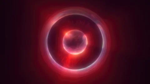 Abstract red bright glowing background with a sphere core atom energy burning 库存照片