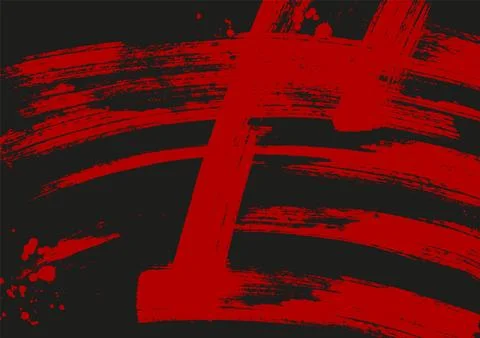 Abstract Red Brush Strokes on Black Background. Japanese calligraphy style. Stock Illustration