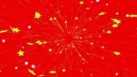 Abstract Red Central Core with Flying Yellow and White Stars and Speed Line.. Stockbeeldmateriaal 346682177