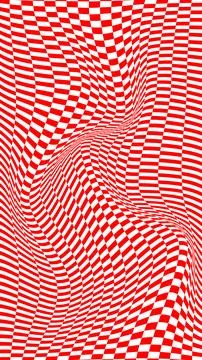 Abstract red checkerboard background with a warped optical grid, flowing cu.. Stock Illustration
