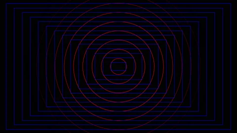 Abstract red circle and blue rectangle beating on black background Stock Footage 101781645