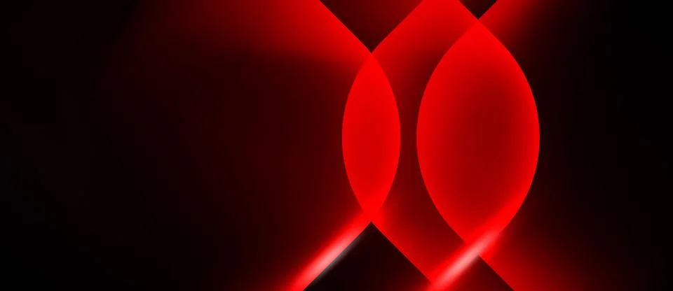 Abstract red circles overlap black background. Glowing effect creates dynamic Stock Illustration
