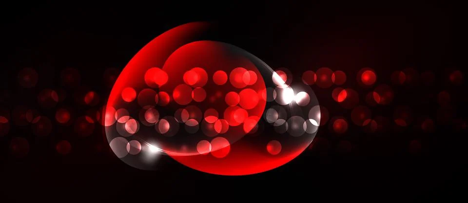 Abstract red circles overlap, creating dynamic light effects. Numerous small 스톡 일러스트