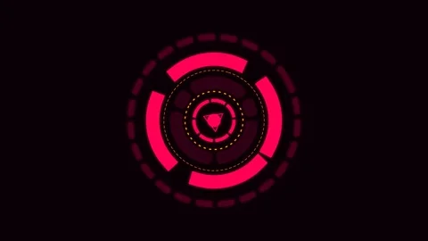 Abstract red circular digital interface design on a dark black background Stock Footage 335117969