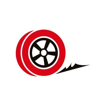 Abstract Red Circular Tire Logo with Spinning Motion Effect Stock Illustration