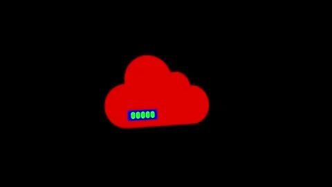 Abstract Red Cloud Icon on Black Background with Bright Blue Stock Footage 341921301