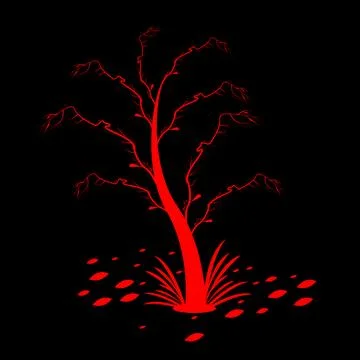 Abstract red color leafless tree icon illustration background. Illustrazione stock