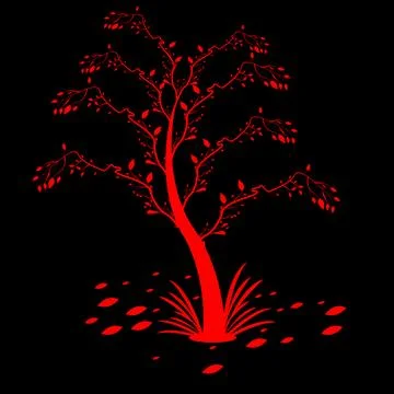 Abstract red color leafless tree icon illustration background. Illustrazione stock