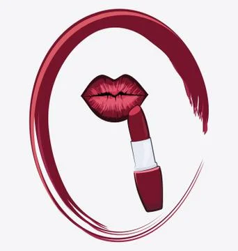 Abstract red colored image of lips and lipstick Illustrazione stock