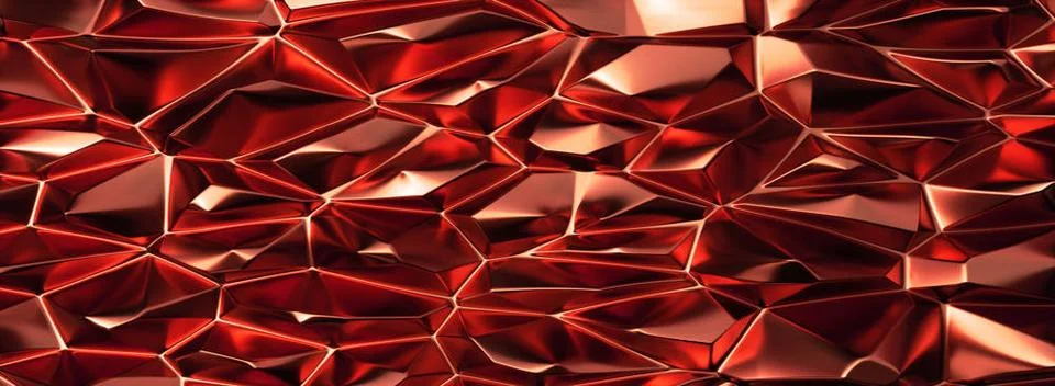 Abstract Red Crystal Ruby Surface triangle ceiling wide banner Abstract 3D... Foto stock