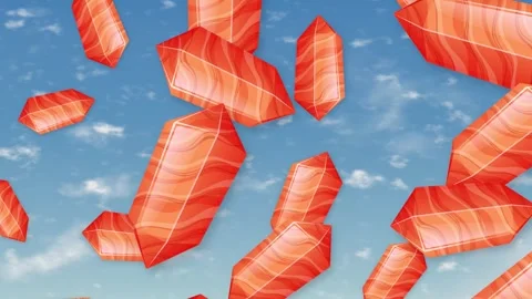 Abstract Red Crystals Falling Through a Blue Sky with Clouds Stock Footage 342923690