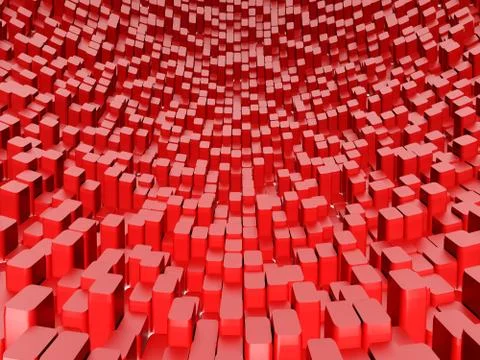 Abstract Red Cube Blocks Wall Background. 3d Render Illustration Stock Illustration