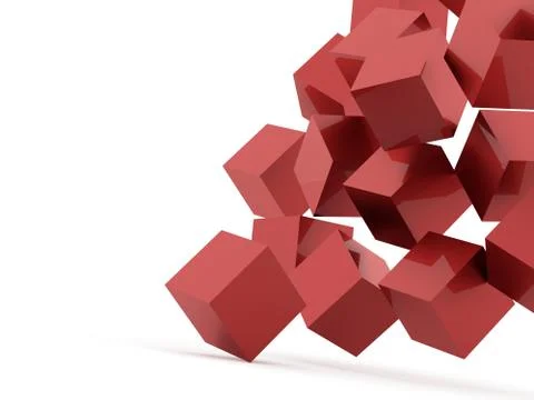 Abstract red cubes concept rendered on white background Stock Illustration