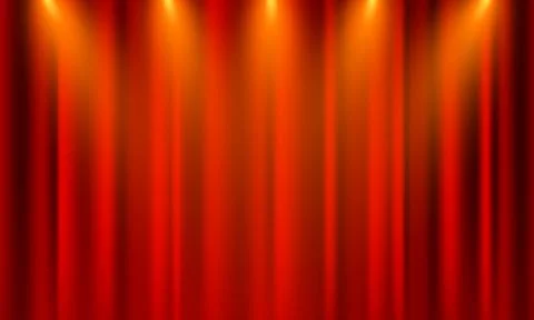 Abstract red curtain stage background with spotlights. dramatic atmosphere  Stockillustratie