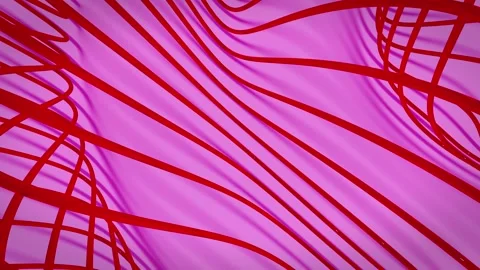 Abstract red curved strings flowing across a vibrant pink purple background Stock Footage 344859784
