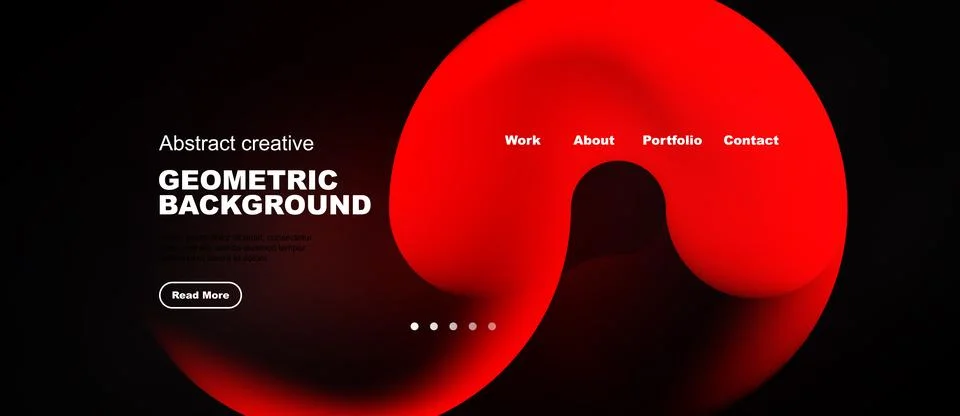 Abstract red design dominates black background. Text elements present, incl.. Illustrazione stock