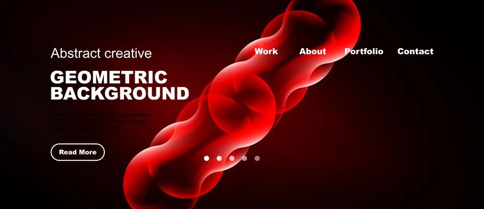 Abstract red design dominates dark background. Website header includes Stock Illustration