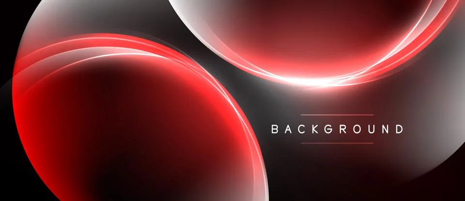 Abstract red design features curved shapes, glowing lines. Dark background Stock Illustration