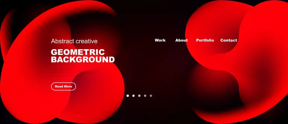 Abstract red design features flowing shapes, text elements, navigation menu. Illustrazione stock