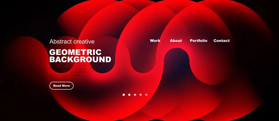 Abstract red design features flowing shapes, text elements, navigation option Illustrazione stock