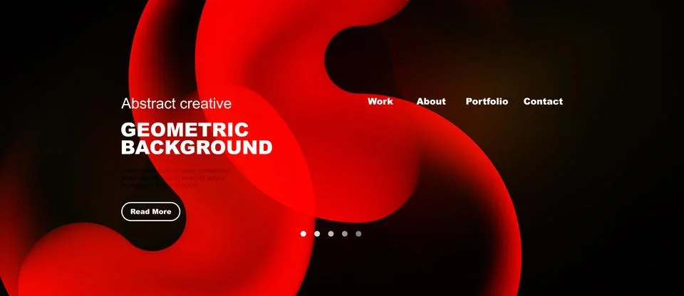 Abstract red design features flowing shapes, text elements, navigation menu. Stock Illustration