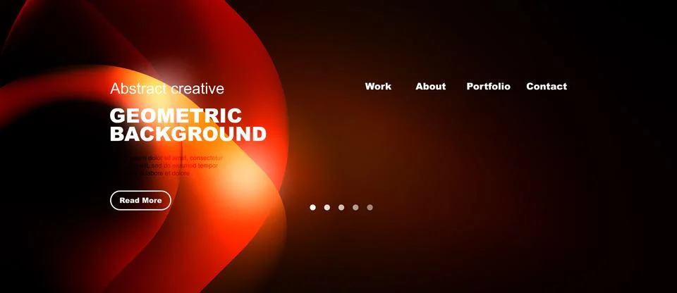 Abstract red design features flowing shapes, text elements, navigation menu. Illustrazione stock