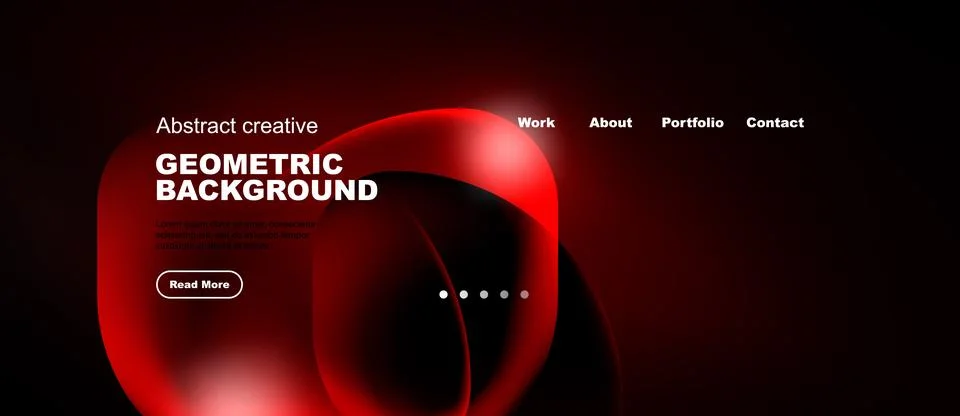 Abstract red design features flowing shapes, text elements, navigation menu. Stock Illustration