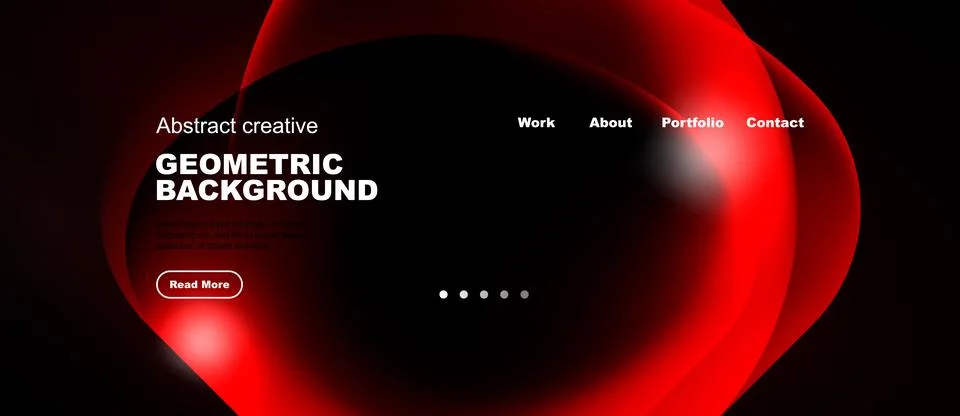 Abstract red design features flowing shapes, text, navigation elements. Dark Stock Illustration