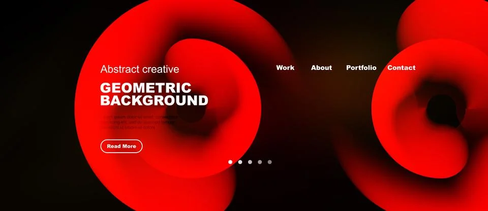 Abstract red design features flowing shapes, text elements, navigation menu. Illustrazione stock