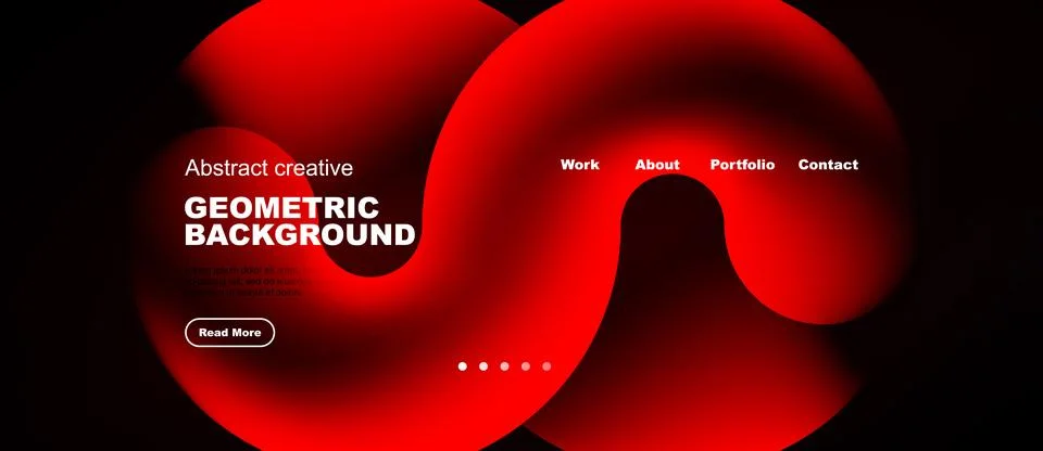 Abstract red design features flowing shapes, text elements, navigation option Illustrazione stock