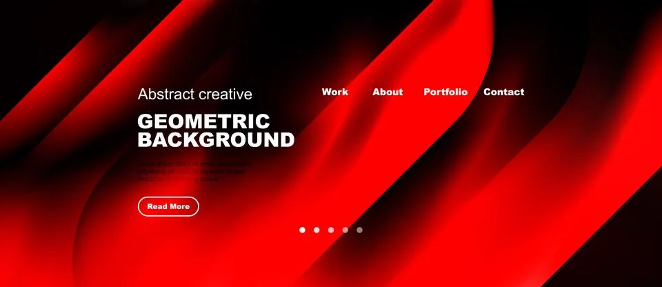 Abstract red design features flowing shapes, text elements, navigation menu. Illustration