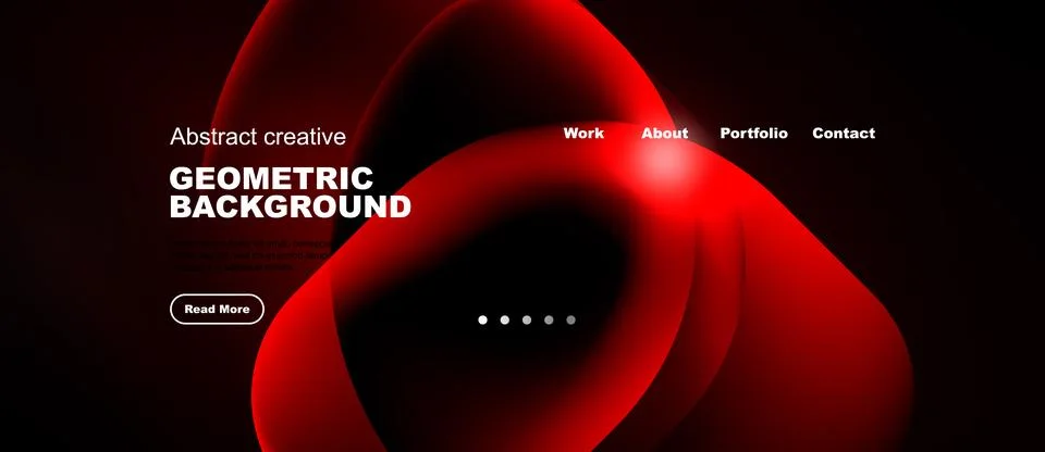 Abstract red design features flowing shapes, dark background. Website navig.. Stock Illustration