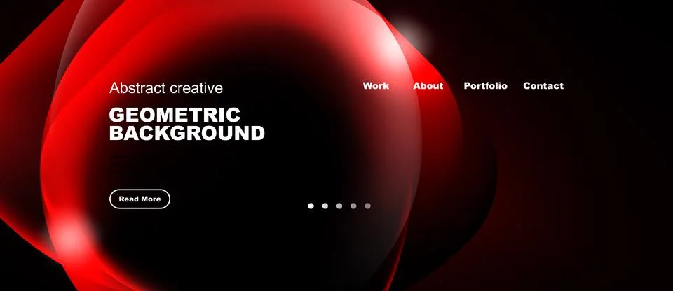 Abstract red design features flowing shapes, text elements, navigation menu. Ilustración de archivo