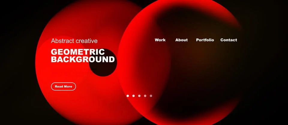 Abstract red design features geometric shapes, text elements, navigation menu Illustrazione stock