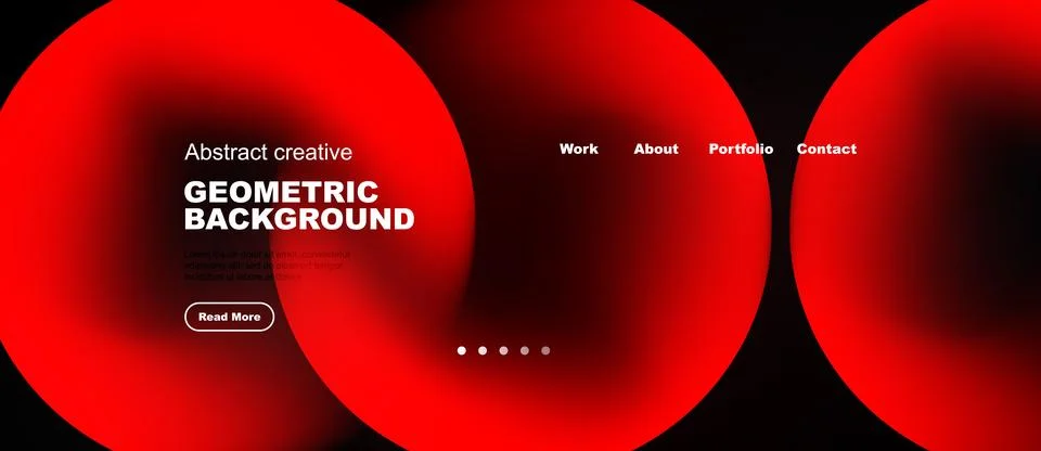 Abstract red design features geometric shapes, text elements, navigation menu Illustrazione stock