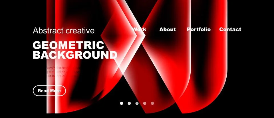 Abstract red design features geometric shapes, text overlays, navigation menu Stock Illustration